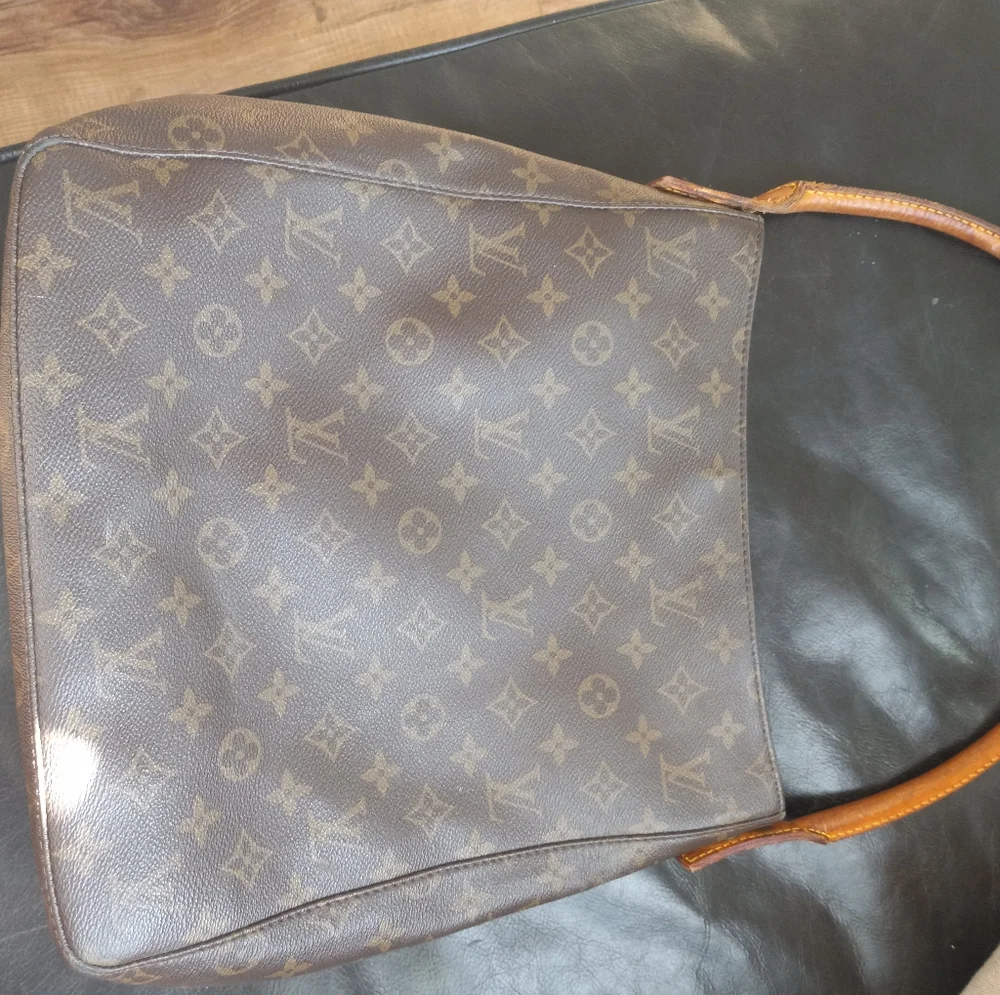 Louis Vuitton Brown Monogram Shoulder Bag with Tan Strap
